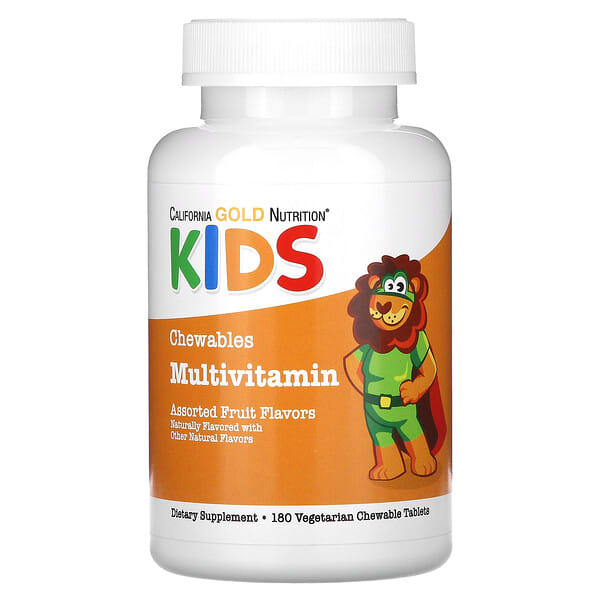 California Gold Nutrition, зажилдаг шахмал Multi-Витамин — Витамин A, Витамин C, Витамин E ба Apple жимс нунтаг for Хүүхдийн, Assorted жимс, 180 Vegetarian шахмал