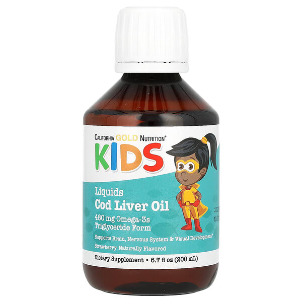 California Gold Nutrition, Norwegian Хүүхдийн загасны элэгний тос, байгалийн Strawberry, 6.7 fl oz. (200 ml)