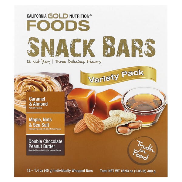 California Gold Nutrition, Foods, Variety Pack Snack Bars (Maple, Caramel, Peanut Butter), 12 Bars, 1.4 oz (40 g) тус бүр (Discontinued Item)