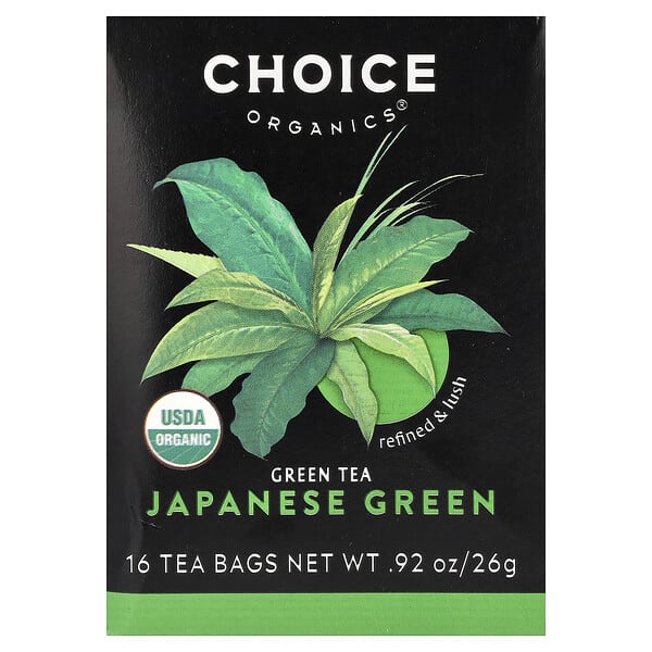 Choice Organics, ногоон цай, Japanese Green, 16 Tea Bags, 0.92 oz (26 g)