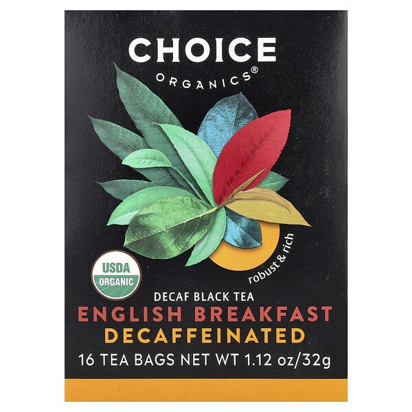 Choice Organics, Black Tea, English Breakfast, Decaf, 16 Tea Bags, 1.12 oz (32 g)