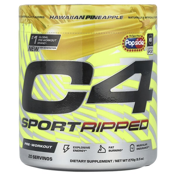 C4 / Cellucor, C4® Sport Ripped, Pre-Workout, Popsicle®, Hawaiian Pineapple, 9.5 oz (270 g) (Discontinued Item)