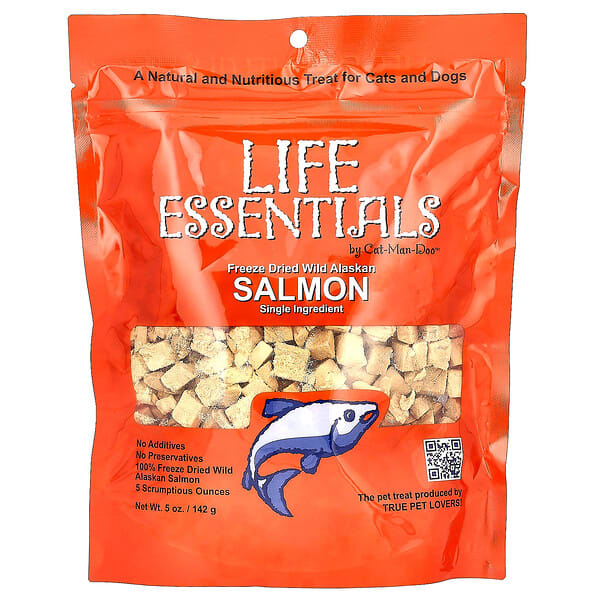 Cat-Man-Doo, Life Essentials, Freeze Dried Wild Alaskan Salmon, For Cats ба Dogs, 5 oz (142 g)
