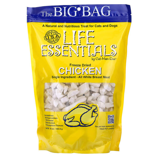 Cat-Man-Doo, Life Essentials, Freeze Dried Chicken, For Cats ба Dogs, 16 oz (453.6 g)
