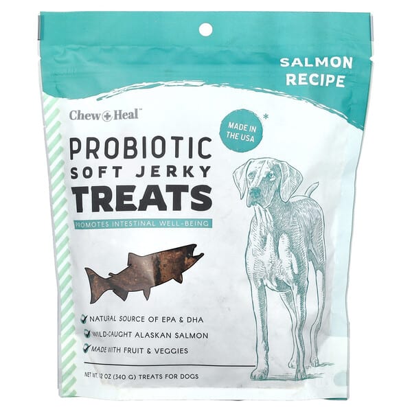Chew + Heal, Probiotic Soft Jerky Treats, For Dogs, Salmon, 12 oz (340 g) (Discontinued Item)