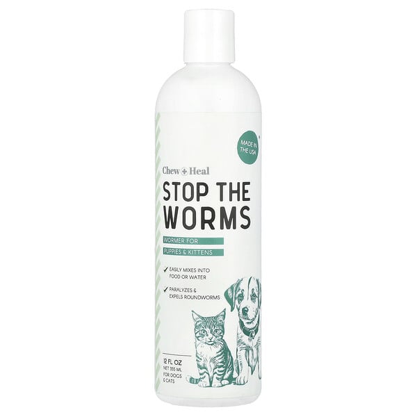 Chew + Heal, Stop The Worms, Wormer for Puppies & Kittens, 12 fl oz (355 ml)