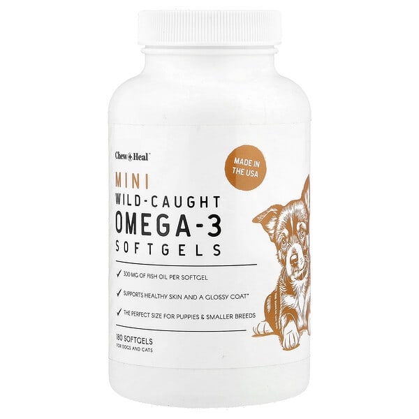 Chew + Heal, Mini Wild-Caught Omega-3 Softgels, For Dogs ба Cats, 180 зөөлөн капсул