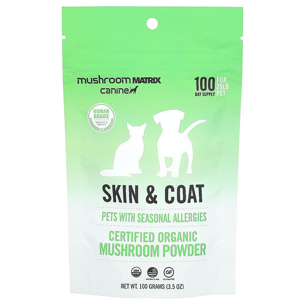 Mushroom Matrix Canine, Skin & Coat, Certified Organic Mushroom Powder, For Cats ба Dogs, For 25 lb Pet, For Dogs ба Cats, 3.5 oz (100 g) (Discontinued Item)
