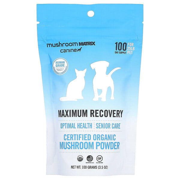 Mushroom Matrix Canine, Maximum Recovery, Certified Organic Mushroom Powder, For 25 lb Pet, For Dogs ба Cats, 3.5 oz (100 g) (Discontinued Item)