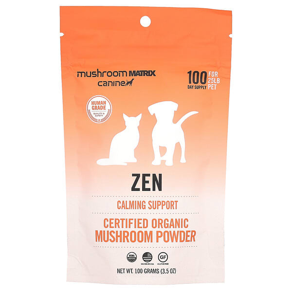 Mushroom Matrix Canine, Zen, Certified Organic Mushroom Powder, For 25 lb Pet, For Dogs ба Cats, 3.5 oz (100 g) (Discontinued Item)