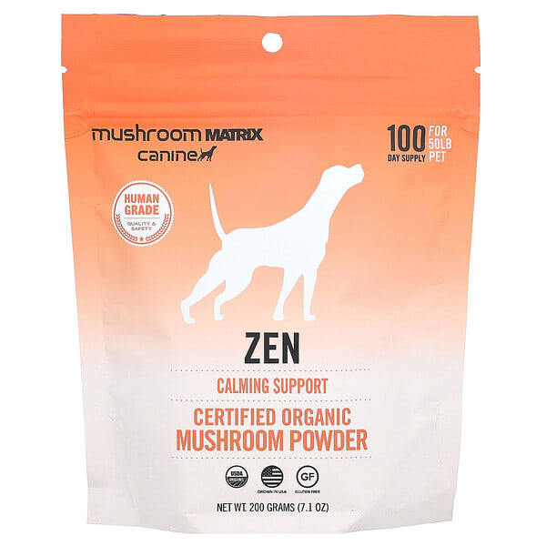 Mushroom Matrix Canine, Zen, Certified Organic Mushroom Powder, For 50 lb Pet, For Dogs ба Cats, 7.1 oz (200 g) (Discontinued Item)