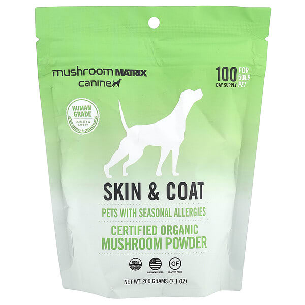Mushroom Matrix Canine, Certified Organic Mushroom Powder, Skin & Coat, For Cats ба Dogs, 7.1 oz (200 g)