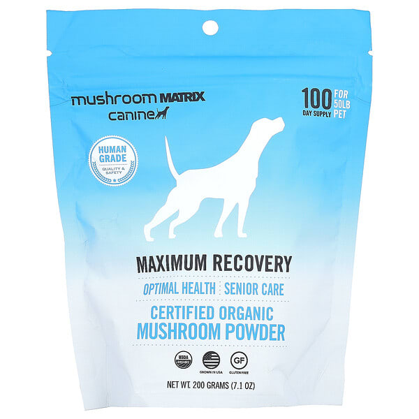 Mushroom Matrix Canine, Maximum Recovery, Certified Organic Mushroom Powder, For 50 lb Pet, For Dogs ба Cats, 7.1 oz (200 g) (Discontinued Item)