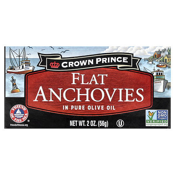 Crown Prince Natural, Flat Anchovies, In Pure Olive Oil, 2 oz (56 g)