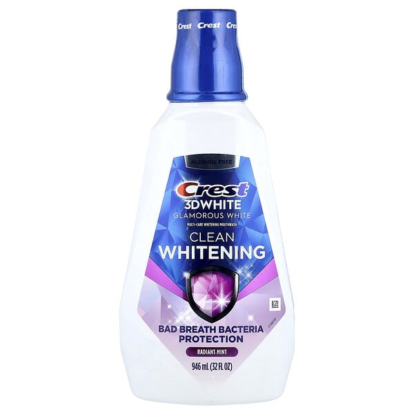Crest, 3D White, Multi-Care Clean Whitening Mouthwash, Glamorous White, Radiant Mint, 32 fl oz (946 ml)