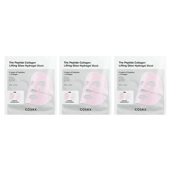 CosRx, The Peptide Collagen Lifting Glow Hydrogel Beauty Mask, 3 Sheets, 1.19 oz (34 g) Each