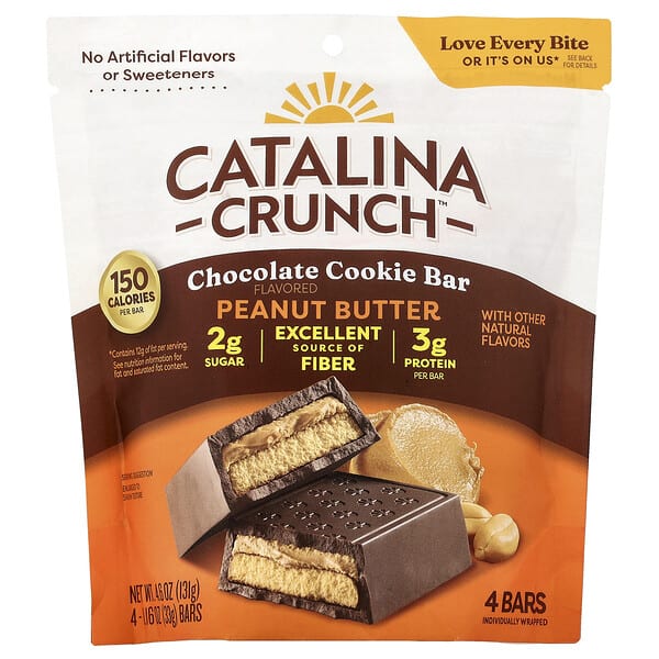 Catalina Crunch, Chocolate Cookie Bar, Peanut Butter, 4 Bars, 1.16 oz (33 g) Each