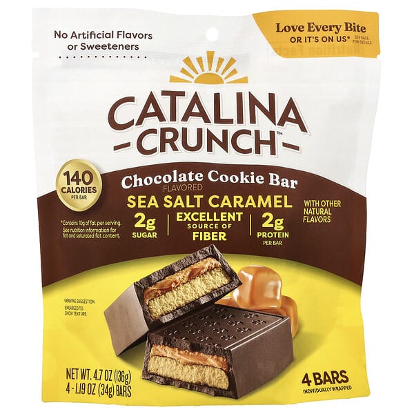 Catalina Crunch, Chocolate Cookie Bar, Sea Salt Caramel, 4 Bars, 1.19 oz (34 g) Each