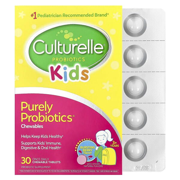 Culturelle, Хүүхдийн, Purely Probiotics® Chewables, 3+ Years, Bursting Berry, 30 Chewable Tablets (25  mg Per Tablet)