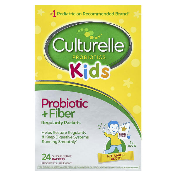 Culturelle, Хүүхдийн, Пробиотик + Эслэг, Regularity, 1+ Years, 24 Single Serve Packets, 0.17 oz (4.8 g) Each