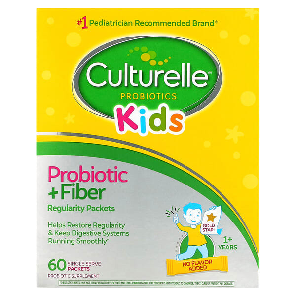 Culturelle, Хүүхдийн, Пробиотик + Эслэг, 1+ Years, амтгүй, 60 Single Serve Packets