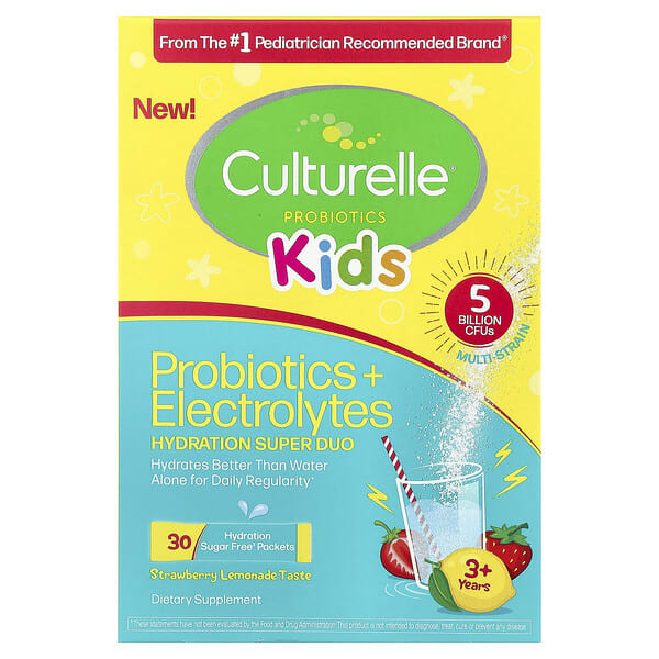 Culturelle, Хүүхдийн, Probiotics + Electrolytes, Hydration Super Duo, 3+ Years, Strawberry Lemonade, 30 Packets, 0.06 oz (1.7 g) Each