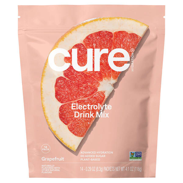 Cure Hydration, Hydrating Electrolyte Mix, Grapefruit, 14 багц, 0.29 oz (8.3 g) Each