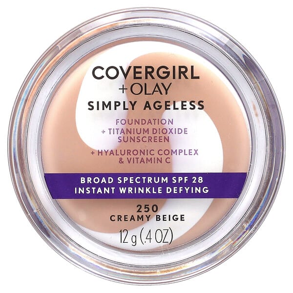 Covergirl, Olay Simply Ageless, Foundation, SPF 28, 250 Creamy Beige, 0.4 oz (12 g) (Discontinued Item)
