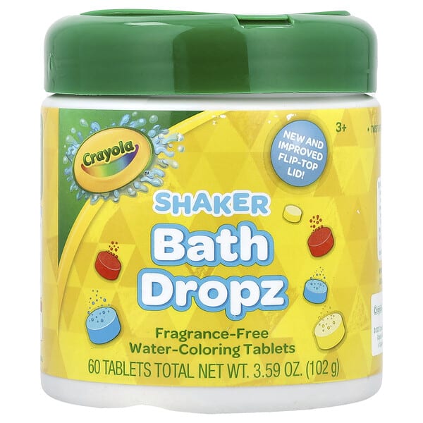 Crayola, Shaker Bath Dropz, 3+, Fragrance-Free, 60 шахмал, 3.59 oz (102 g)