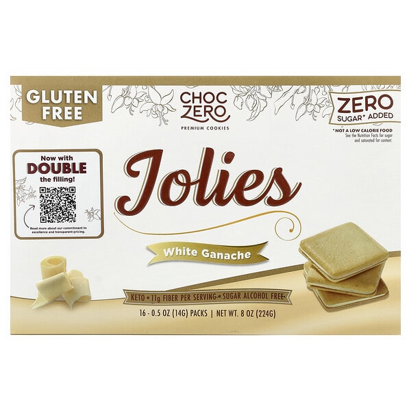 ChocZero, Premium Cookies, Jolies, White Ganache, 16 Packs, 0.5 oz (14 g) тус бүр