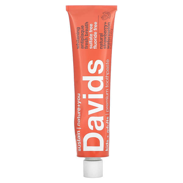 Davids, Kids + Adults Whitening + Antiplaque Toothpaste, Natural Strawberry + Watermelon, 5.25 oz (149 g)
