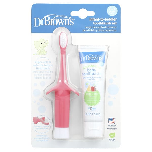 Dr. Brown's, Infant to Toddler Toothbrush Set, 0-3 Years, Pink, Apple Pear, 2 Piece Set