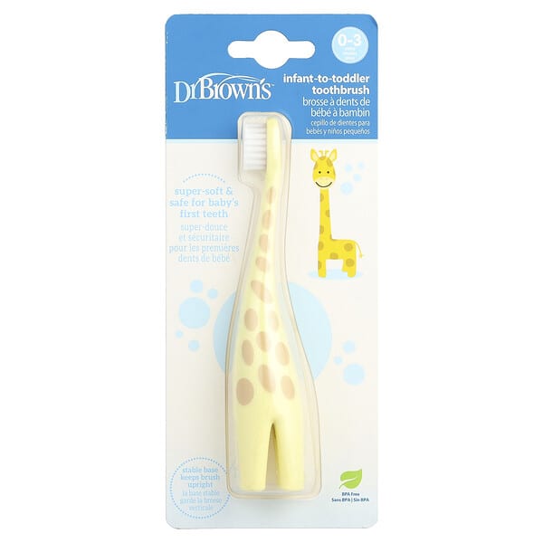 Dr. Brown's, Infant-to-Toddler Toothbrush, 0-3 Years, Yellow, Giraffe, 1 Toothbrush