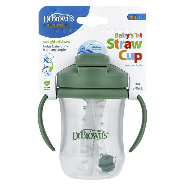 Dr. Brown's, Baby's 1st Straw Cup, 6 Months +, Olive Green, 9 oz (270 ml)