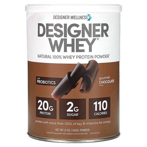 Designer Wellness, Designer Whey, байгалийн 100% шар сүүний уураг нунтаг, Gourmet Chocolate, 12 oz (340 g)