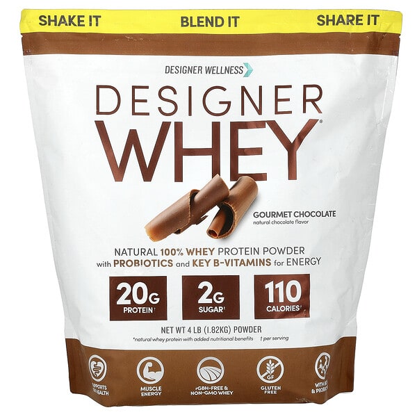 Designer Wellness, Designer Whey, байгалийн 100% шар сүүний уураг нунтаг, Gourmet Chocolate, 4 lb (1.82 kg)