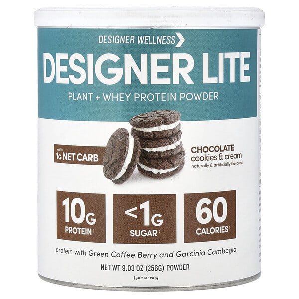 Designer Wellness, Designer Lite, Plant + Whey Protein Powder, Chocolate Cookies & Cream, 9.03 oz (256 g)