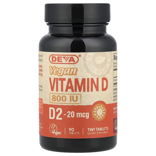 Deva, Vegan Витамин D2, 20 мкг (800 IU), 90 шахмал