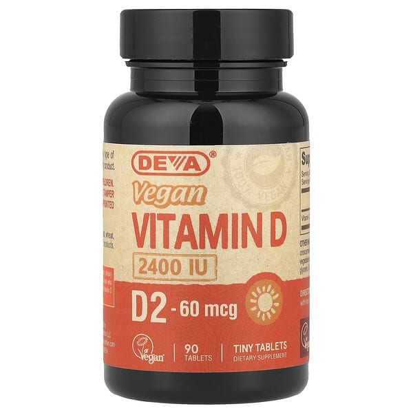 Deva, Vegan Витамин D2, 60 мкг (2, 400 IU), 90 шахмал