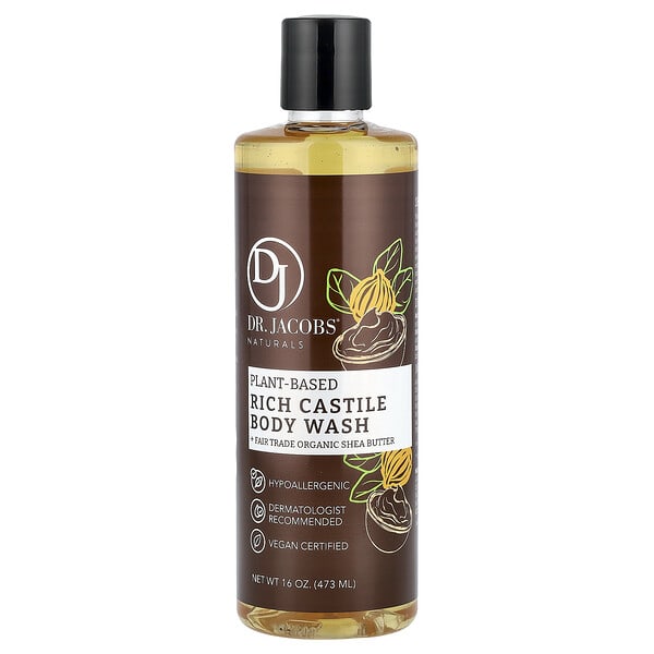 Dr. Jacobs Naturals, Plant-Based Rich Castile Body Wash, Fair Trade Organic Shea Butter, 16 oz (473 ml)