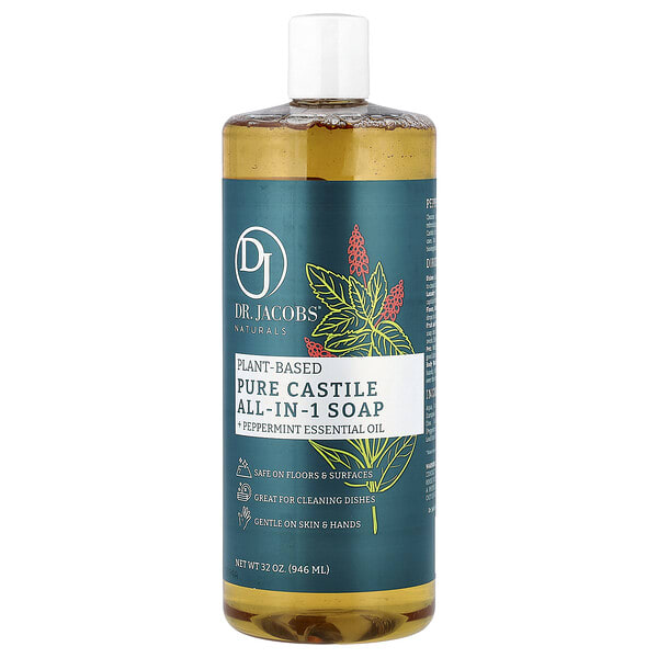 Dr. Jacobs Naturals, Plant-Based Pure Castile All-In-1 Soap, Peppermint Essential Oil, 32 oz (946 ml) (Discontinued Item)