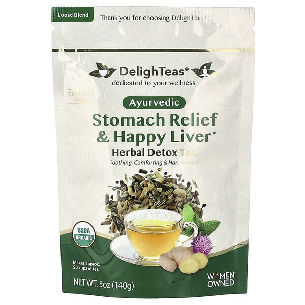DelighTeas, Herbal Detox Tea, Stomach Relief & Happy Liver, Loose Blend, Caffeine Free, 5 oz (140 g)