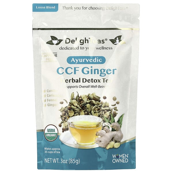 DelighTeas, Herbal Detox Tea, CCF Ginger, Loose Blend, Caffeine Free, 3 oz (85 g)