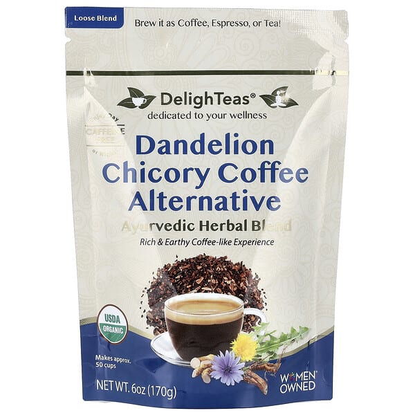 DelighTeas, Ayurvedic Herbal Blend, Dandelion Chicory Coffee Alternative, Caffeine Free, 6 oz (170 g)