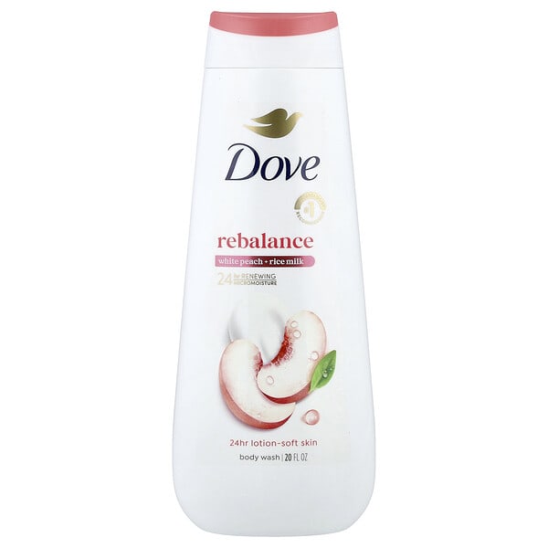 Dove, Rebalance Body Wash, White Peach + Rice Milk, 20 унц