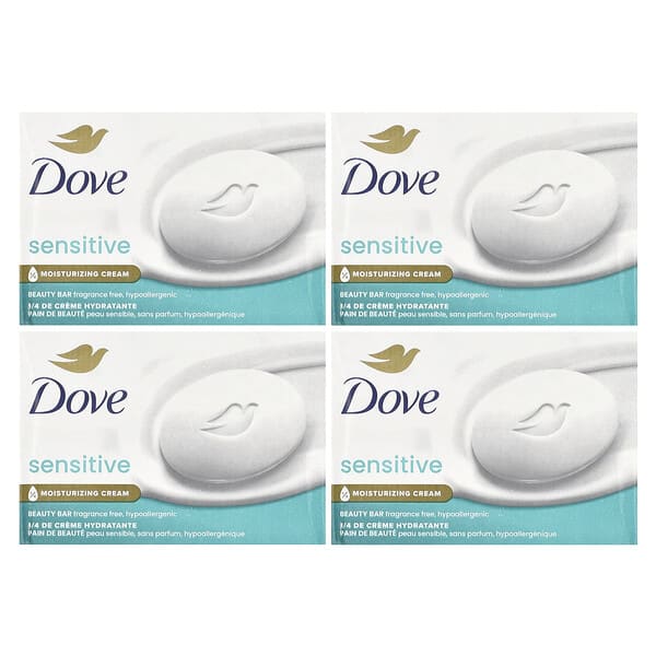 Dove, Beauty Bar Soap, Sensitive Skin, Fragrance Free, 4 Bars, 3.75 oz (106 g) Each