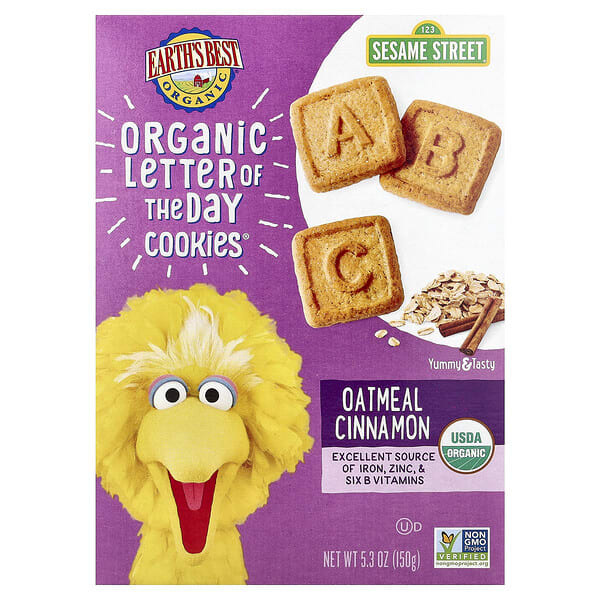Earth's Best, Organic Letter of The Day Cookies®, 2+ Years, Oatmeal Cinnamon, 5.3 oz (150 g)