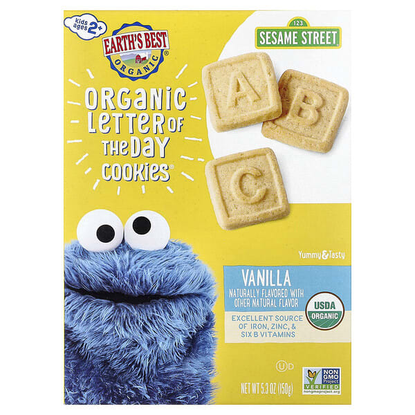 Earth's Best, Organic Letter of the Day Cookies®, 2+ Years, Vanilla, 5.3 oz (150 g)