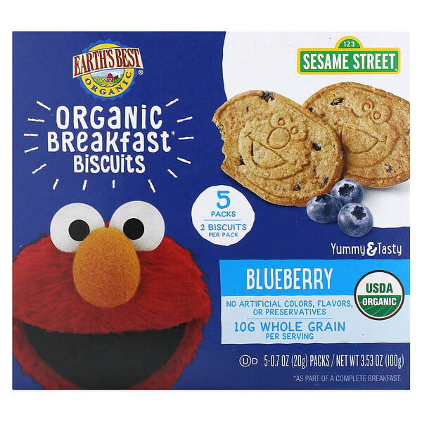Earth's Best, Organic Breakfast Biscuits, 2 Years and Up, нэрс, 5 Packs, 0.7 oz (20 g) тус бүр