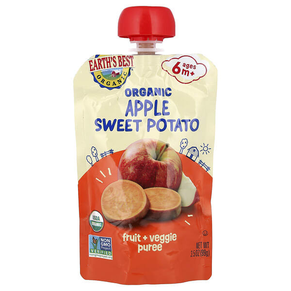 Earth's Best, Organic Fruit + Veggie Puree, 6+ Months, Apple Sweet Potato, 3.5 oz (99 g)
